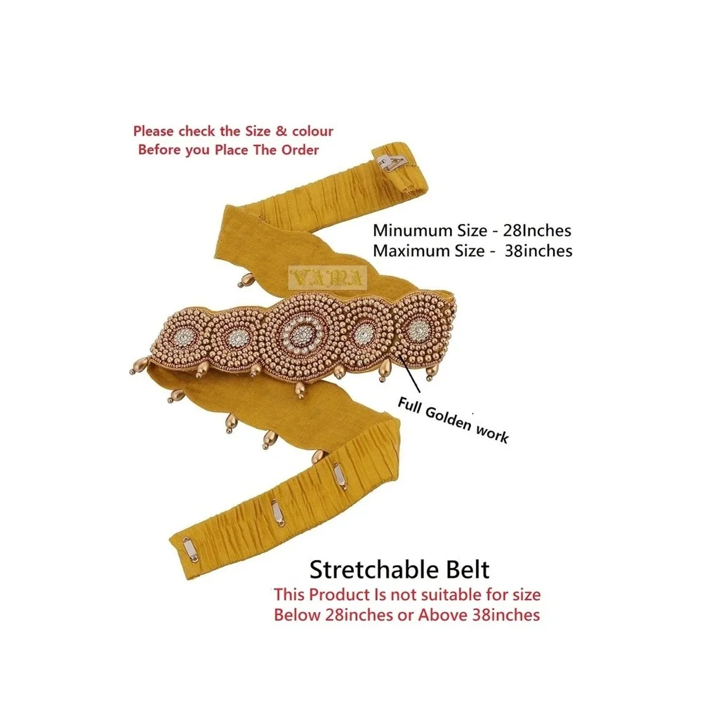 Gold Beaded Rhinestone Scalloped Elastic Waist Belt Ethnic Kamarband Statement